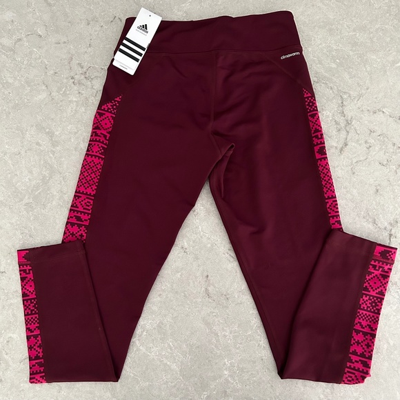 Adidas Patterned Maroon Leggings - Picture 2 of 2